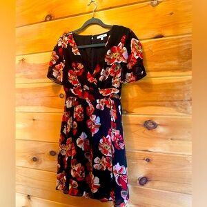 Madewell Tulip-Sleeve Mini Dress in French Rose Black Floral Size 0
